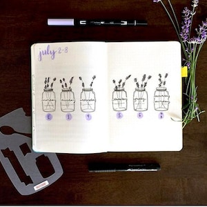 Mason Jar Bullet Journaling Stencil creates a variety of charming bujo layouts. Click here to view.