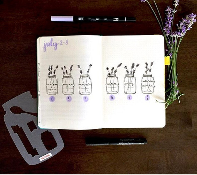 Mason Jar Bullet Journaling Stencil creates a variety of charming bujo layouts. Click here to view. image 1