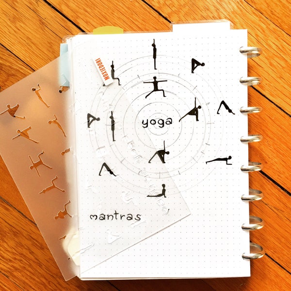 Yoga Poses Bullet Journaling Stencil is great for planning your yoga practice in your bujo. Get it here.