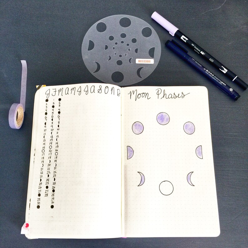 Lunar Moon Phase Bullet Journal Stencil