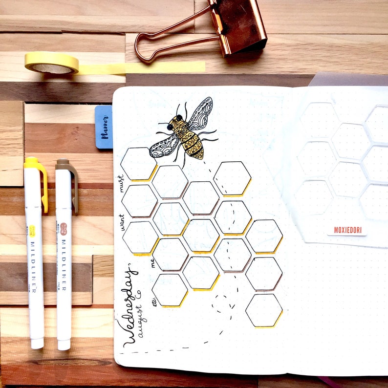 Honeycomb Hexagon bullet journaling stencil creates fun layouts. Hop over here to get it. image 2