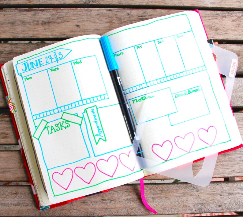 Weekly Bullet Journaling Stencil makes a fast and easy weekly layout in your bujo. Grab it over here. image 4