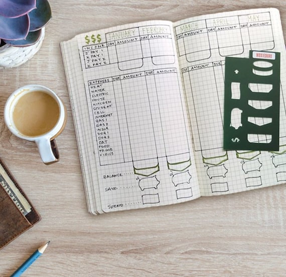 budget finance money savings tracker bullet journal stencil etsy