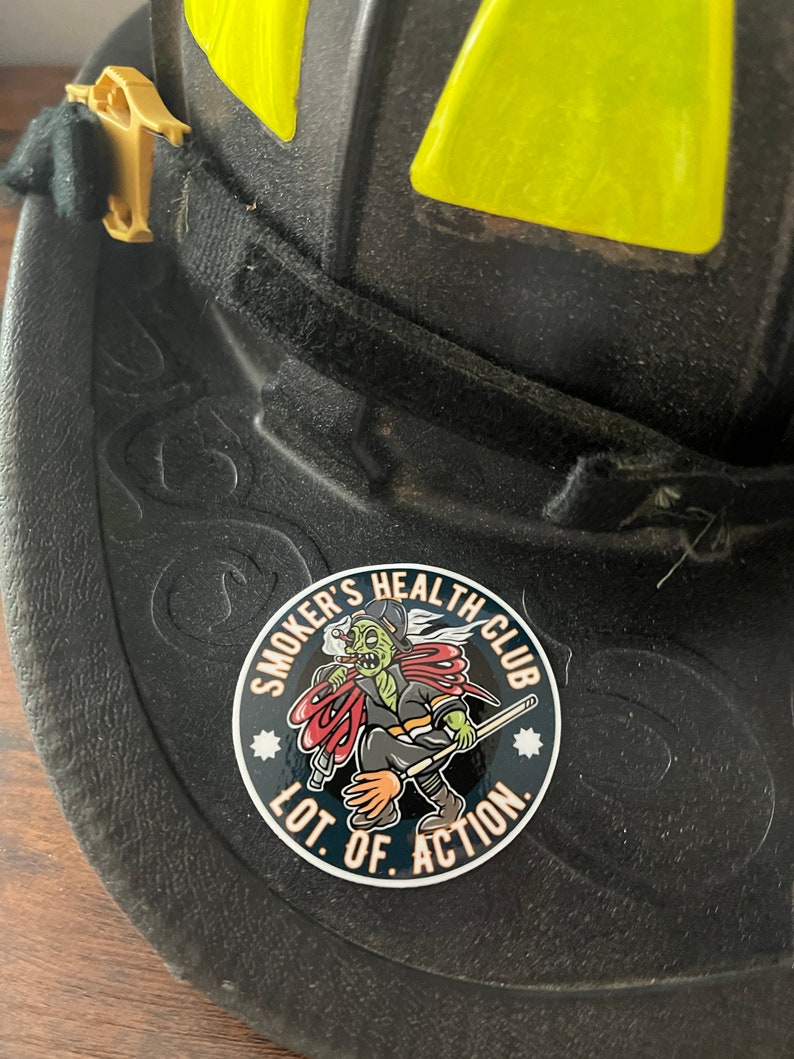 Smokers Health Club Two Firefighter Helmet Sticker 2.5 Inch Vinyl Decal