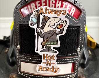 Siempre caliente y listo - Little Ceasers - Calcomanía/pegatina de bombero de 2,5 pulgadas