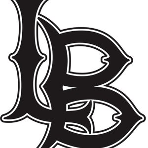 May include: Black and white stylized illustration of the letters "LB" in a bold, decorative font.