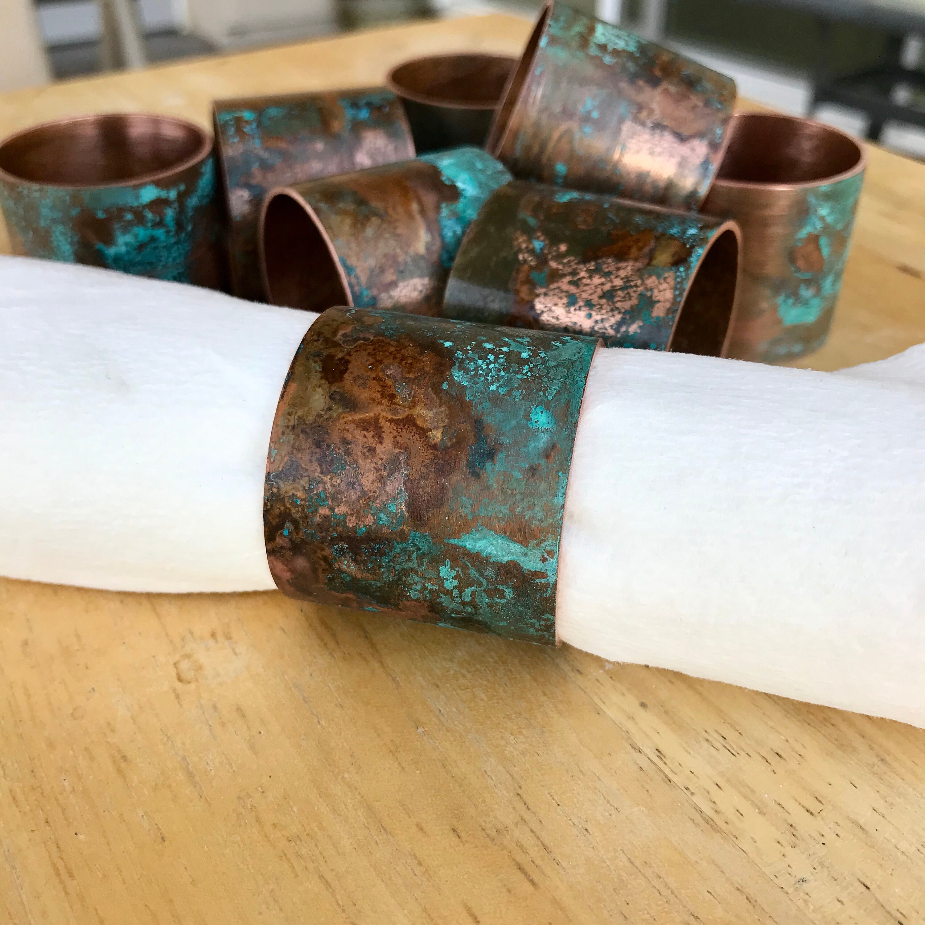 Light Blue Copper Napkin Rings unique patina table decor Etsy
