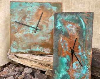 Light Blue Patina Copper Clock - rustic artistic home decor - anniversary or housewarming gift - handmade - arizona