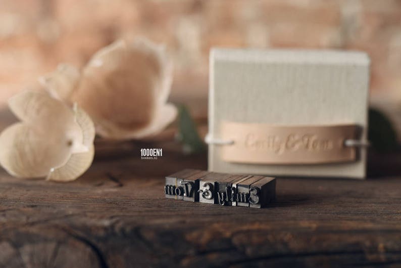Personalized ring box with leather label