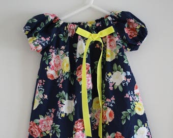 Easter girls Dress Floral, baby Girls Dress Floral, Navy Floral Baby Dress, Floral Girls Dress, Flower Baby Dress