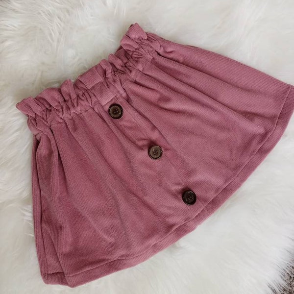 Corduroy Skirt, Mauve Paper Bag Skirt, Fall Girls Skirt, Ribbed Knit Velvet Skirt