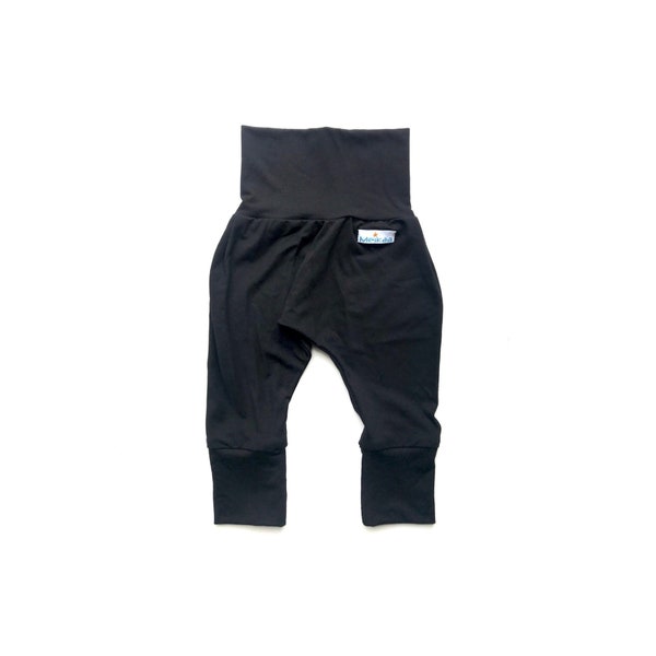 Black BAMBOO Harem Swaggers, Evolutive pants, Growing Pants, grow with me pants, Pantalon évolution, Pantalon évolutif, kids pants