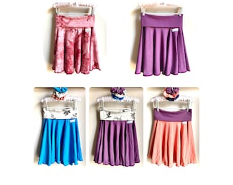 Bamboo growing skirt + 3 scrunchies - grow with me skirt - girl fashion - kids growing clothing - Evolutive skirts