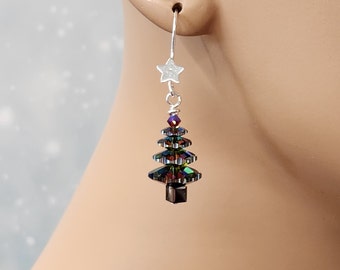 Christmas Tree Earrings, Austrian Crystals, Holiday Jewelry, Gift For Her, Holiday Earrings, Christmas Gifts, Christmas Earrings, Dangle