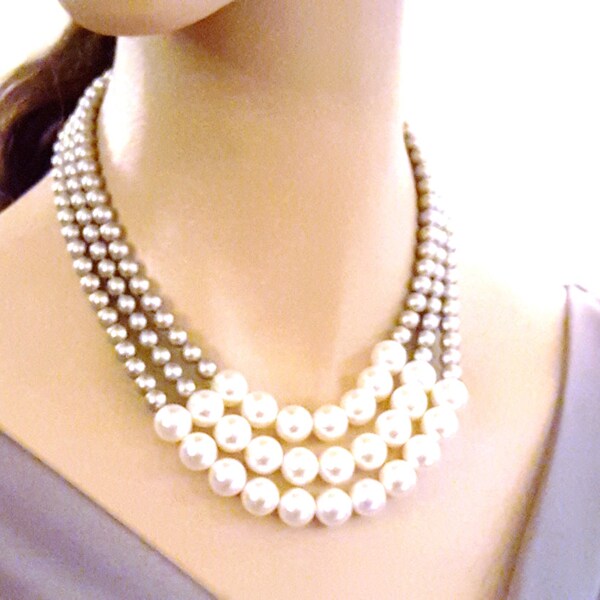 Multi-strand Pearl Necklace - Multi Strand Pearl Necklace - Crystal Pearl Necklace - Statement Pearl Necklace - Chunky Pearl Necklace