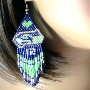 Seahawks Beaded Football Earrings - Game Day Fringe Jewelry