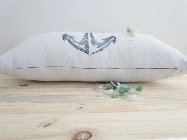 Nautical Pillow Cover Bolster Lumbar Anchor Navy Blue Etsy