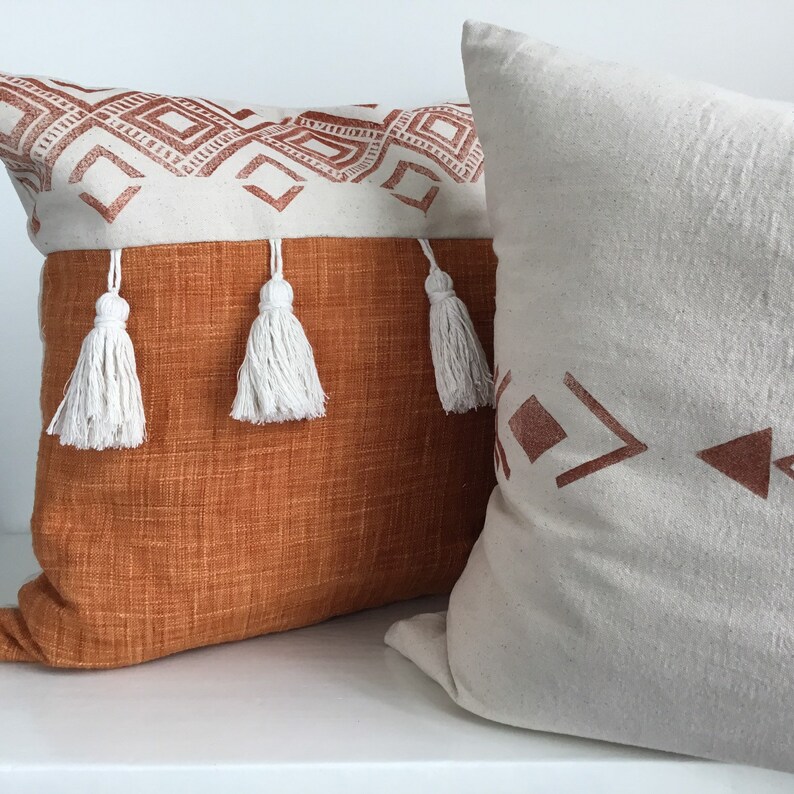 Pillow cover Burnt Orange Linen Tassels Boho Decor Rustic Etsy