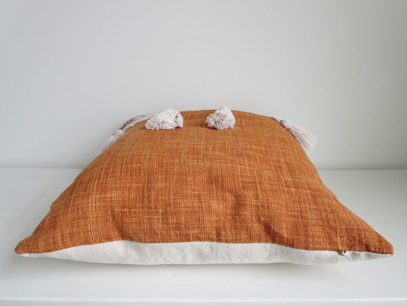 Pillow Cover Burnt Orange Linen Tassels Boho Decor Rustic Etsy