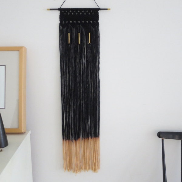 Macrame Wall Hanging, Black, Gold,Gift for her, Modern Macrame, Boho chic, Geometric,Metallic ,Modern Home Decor