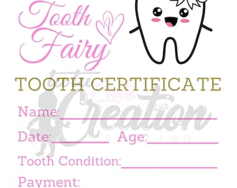 Tooth fairy certificate, tooth fairy award, tooth fairy letter, tooth fairy printable, tooth fairy pdf, girl & boy tooth fairy certificate