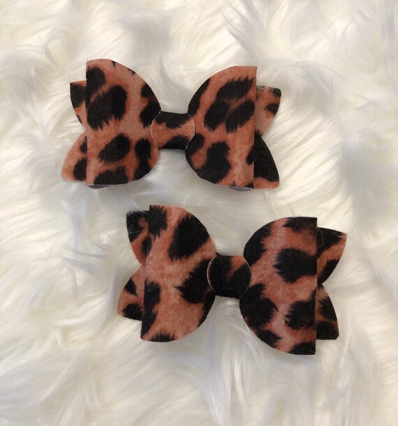 Cheetah Bows Cheetah Hair Clips Cute Bows Cheetah Hair Etsy