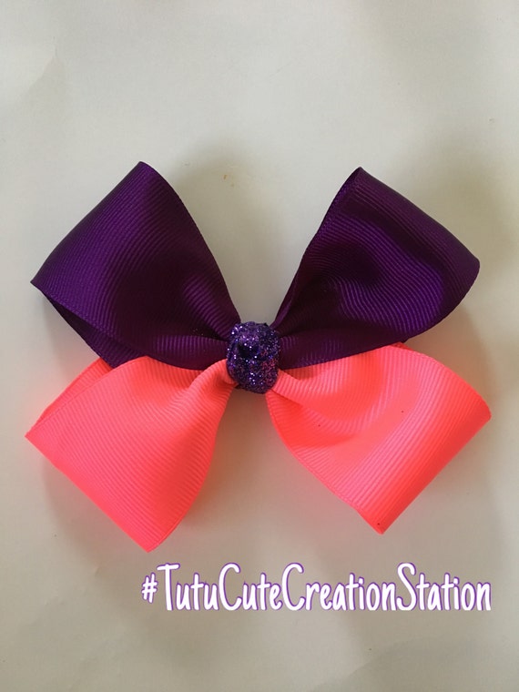 Neon Pink And Purple Hair Bow Neon Hair Clip Neon Pink Bow Etsy