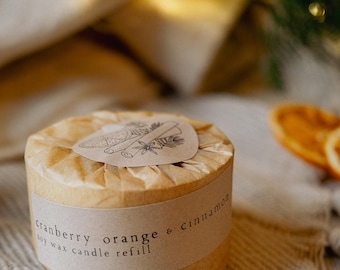 Cranberry, Orange & Cinnamon Refill, Soy Wax Candle Refill, Wood Wick, Stoneware Candle, Eco Friendly Candle, Candle Gift, Mum Gift