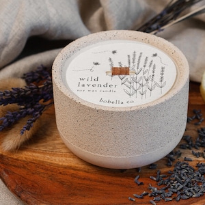 Wild Lavender Candle, Botanical Soy Wax Candle, Wood Wick, Concrete Candle, Stoneware Candle, Eco Friendly Candle, Candle Gift, Mum Gift
