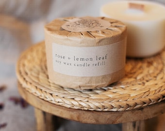Rose & Lemon Leaf Refill, Botanical Soy Wax Candle Refill, Wood Wick, Stoneware Candle, Eco Friendly Candle, Candle Gift, Mum Gift