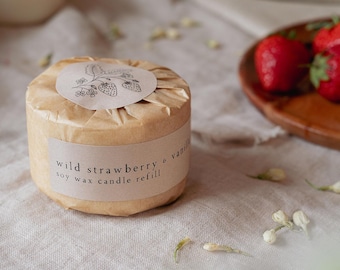 Wild Strawberry & Vanilla Refill, Botanical Soy Wax Candle Refill, Wood Wick, Stoneware Candle, Eco Friendly Candle, Candle Gift, Mum Gift