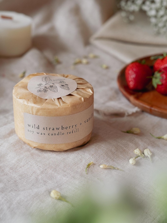 Wild Strawberry & Vanilla Refill, Botanical Soy Wax Candle Refill, Wood Wick, Stoneware Candle, Eco Friendly Candle, Candle Gift, Mum Gift