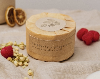 Raspberry and Peppercorn Refill, Botanical Soy Wax Candle Refill, Wood Wick, Stoneware Candle, Eco Friendly Candle, Candle Gift, Mum Gift