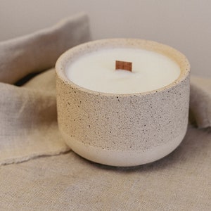 Sea Salt and Driftwood, Botanical Soy Wax Candle, Wood Wick, Concrete Candle, Stoneware Candle, Eco Friendly Candle, Candle Gift, Mum Gift image 5