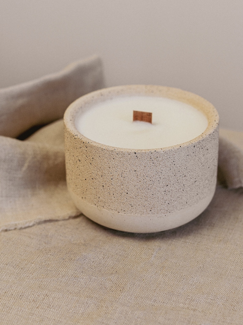 Sea Salt and Driftwood, Botanical Soy Wax Candle, Wood Wick, Concrete Candle, Stoneware Candle, Eco Friendly Candle, Candle Gift, Mum Gift image 5