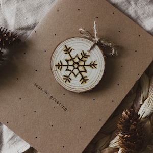 Tarjetas de Navidad con Recuerdo de Madera, Decoración navideña de Madera, Pirografía, Artesanías de Madera, Tarjeta de Navidad Ecológica, Kraft Christmas