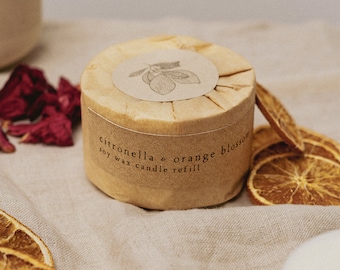 Navulling citronella en oranjebloesem, vulling botanische sojawaskaars, houten lont, steengoed kaars, milieuvriendelijke kaars, kaars cadeau, moeder cadeau