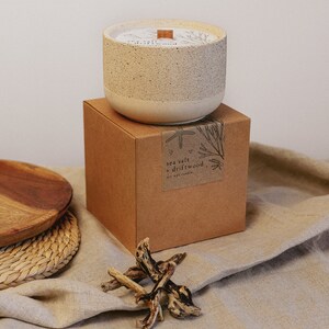 Sea Salt and Driftwood, Botanical Soy Wax Candle, Wood Wick, Concrete Candle, Stoneware Candle, Eco Friendly Candle, Candle Gift, Mum Gift image 3