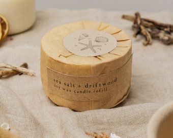 Sea Salt & Driftwood Refill, Botanical Soy Wax Candle Refill, Wood Wick, Stoneware Candle, Eco Friendly Candle, Candle Gift, Mum Gift