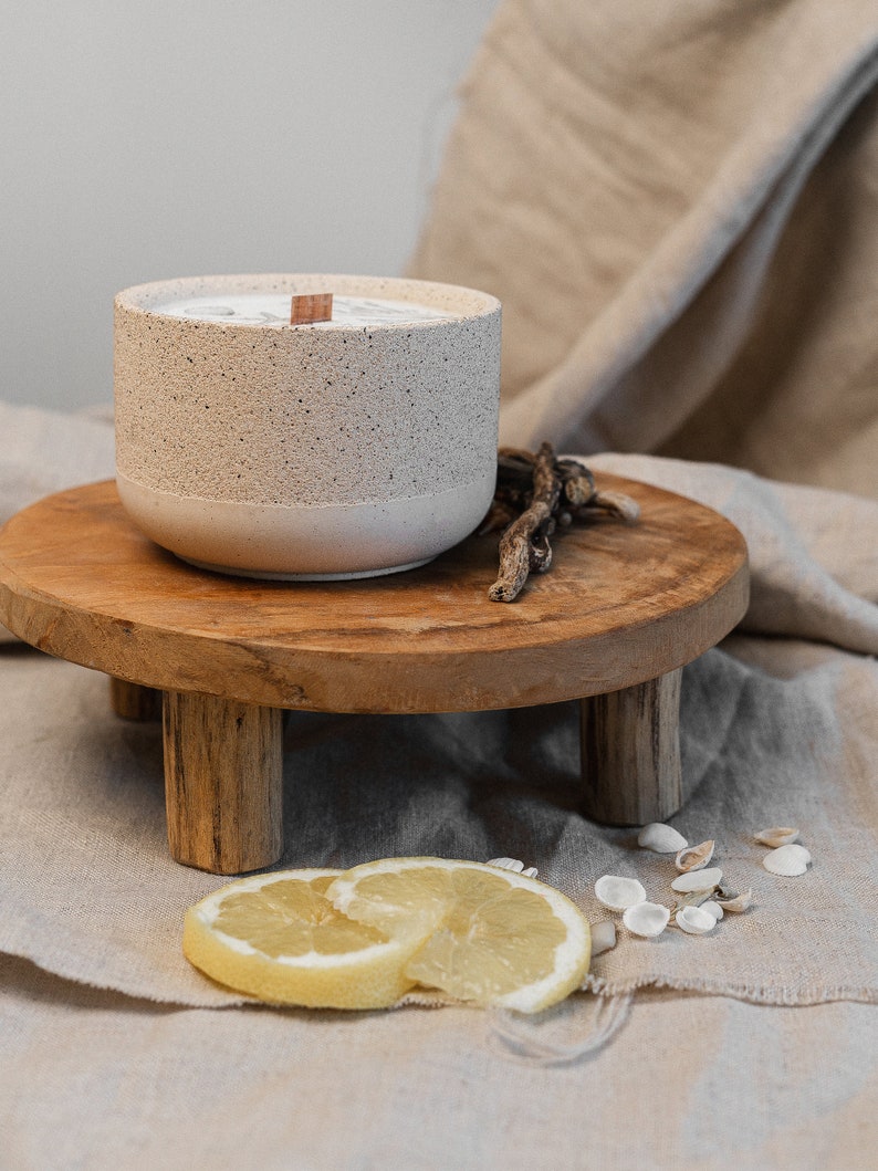Sea Salt and Driftwood, Botanical Soy Wax Candle, Wood Wick, Concrete Candle, Stoneware Candle, Eco Friendly Candle, Candle Gift, Mum Gift image 6