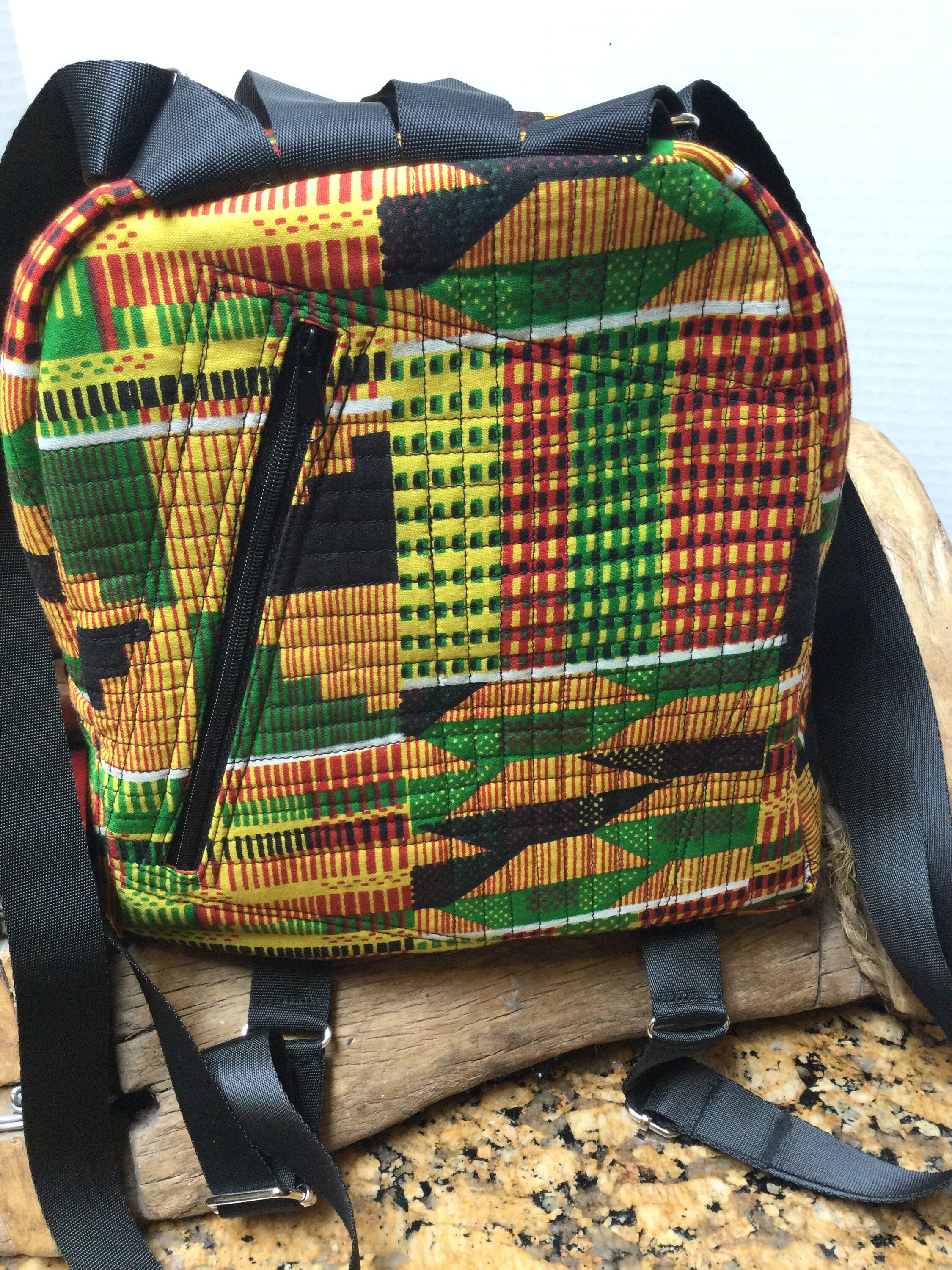 Vintage quilted cloth African print backpack African Print Backpack - Large – Ankara Delights main image 4
