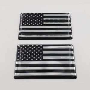 USA Flag Monochrome Raised Clear Domed Lens Decal Set 2&quot;x 1.3&quot;