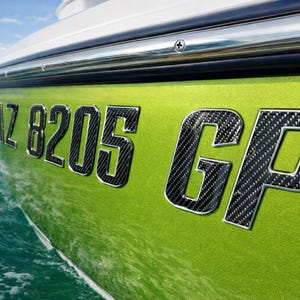 Boat Registration Numbers Domed Decals Stickers (Set) Carbon Fiber