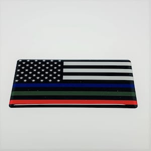 Vlag van de VS brandweer politie militair blauw groen rode lijn verhoogde heldere koepelvormige lens sticker