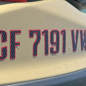 Boat Registration Stickers Domed Carbon Fiber Numbers with Red Trim