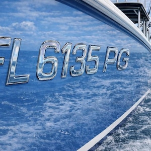 Boat Registration Numbers Raised Domed Chrome Marine Grade Waterproof PWC Jet Ski Boat Decals / Chrome Finish Color