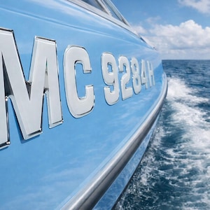 Wake Series Domed Boat Lettering White Center / Chrome Outline Raised Numbers 16 Pcs Kit