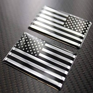 USA Flag Monochrome Raised Clear Domed Lens  Decal Set (Left & Right) 3.75&quot;x 2&quot;