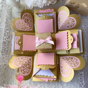 Scatola fotografica esplosiva rosa e oro di San Valentino, scatola pop-up per foto, scatola fotografica esplosiva, regalo perfetto per il tuo anniversario/San Valentino