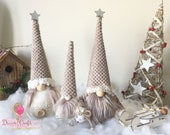 Scandinavian Gnome Family with wooden sleigh, Nisse Tomte Tonttu, Nordic Santa Holiday Decor, Rustic Christmas decor, SET OF 3